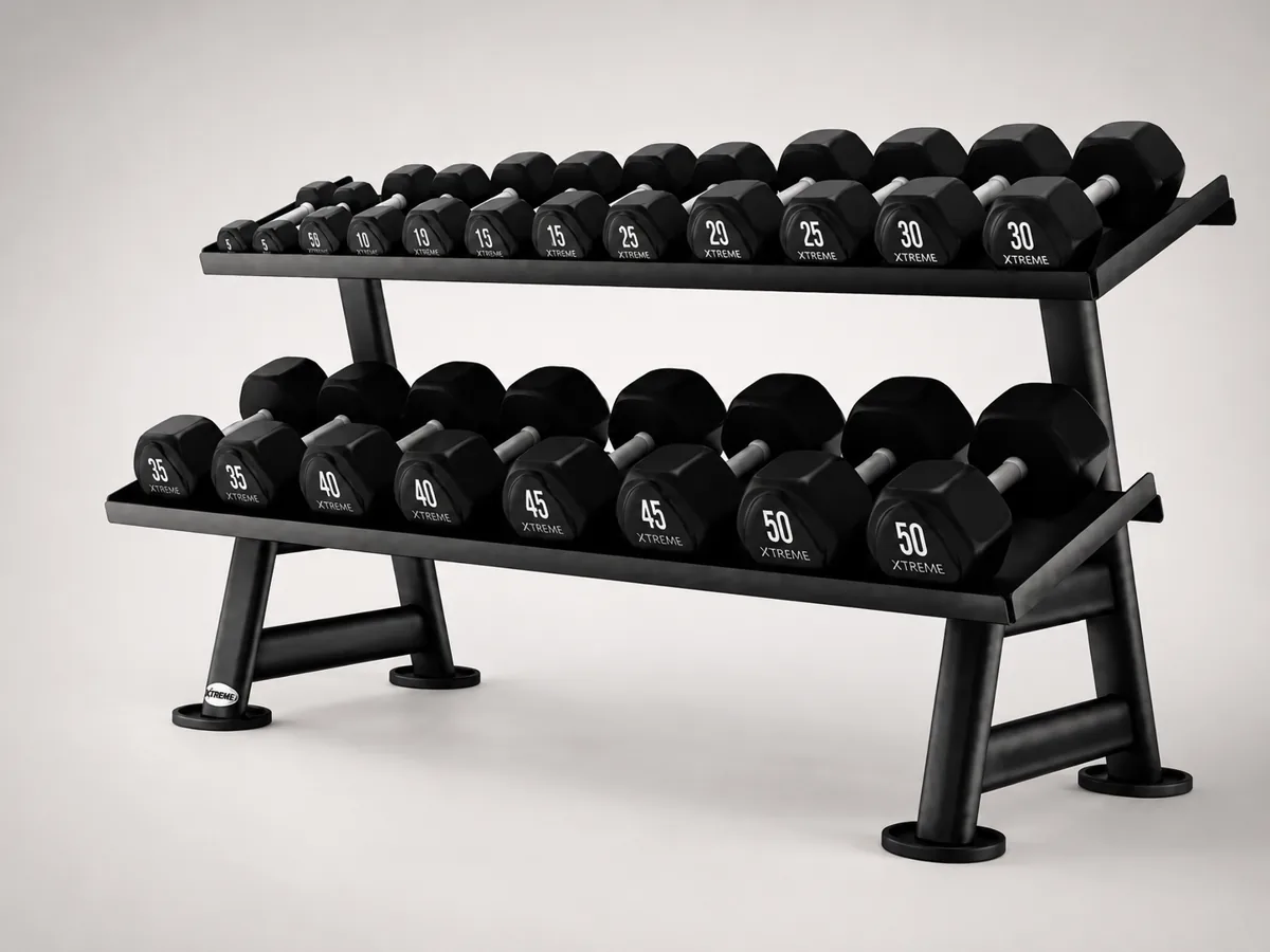 ZIVA Pares de Mancuernas de Goma ZIVA 5–50 lb con Racks